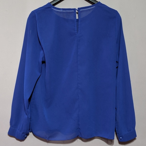 Blue sheer long sleeve blouse - Picture 2 of 3